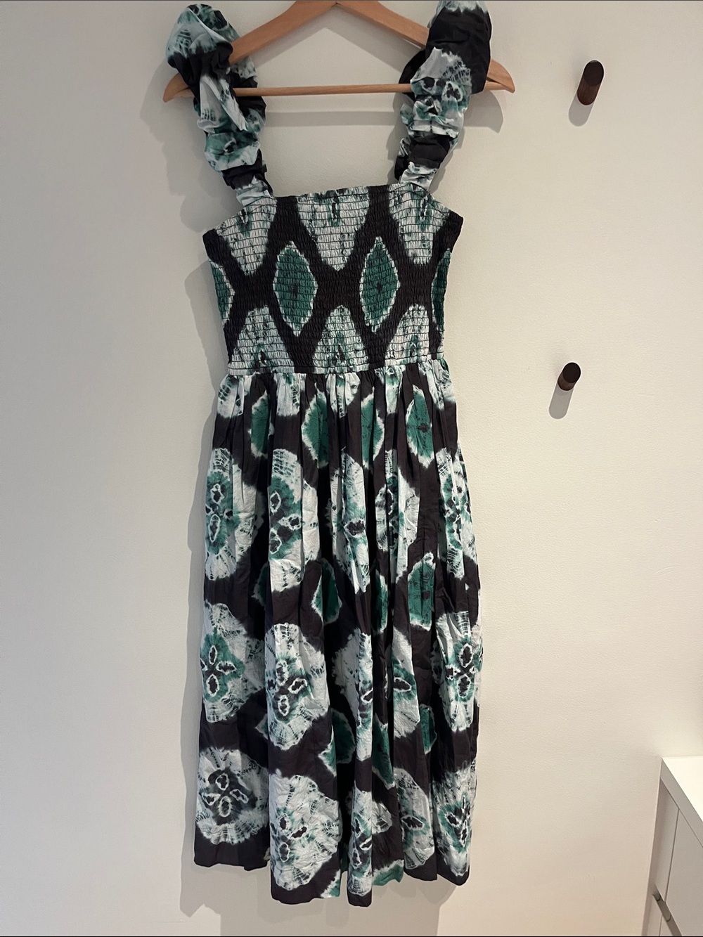 SEA New York Aveline Tie Dye Smocked Dress Teal XS